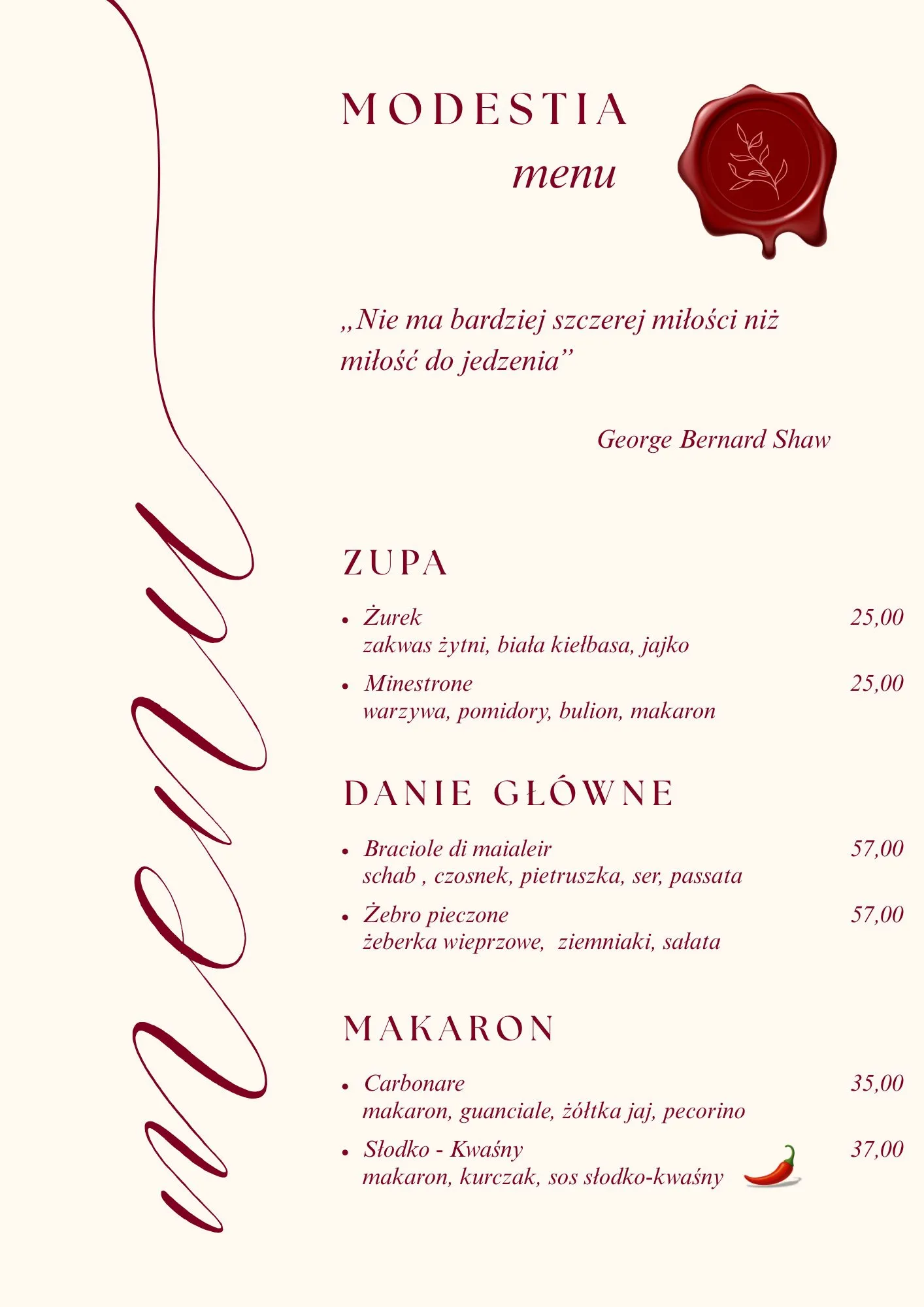 Karta menu: dania